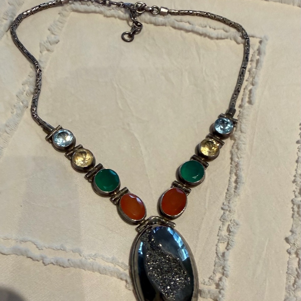 Elegant Multicolor silver Gemstone Necklace